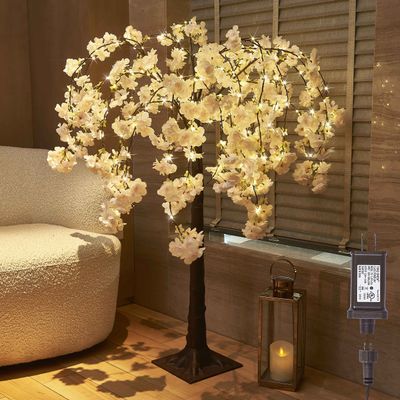 LITBLOOM Lighted Tree with Cherry Blossom 180 Fairy Lights 4FT, Pink Flower Faux Tree Lights for Indoor Outdoor Home, Wedding, Spring Easter Decoration