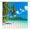 Beach Shower Curtain Tropical Ocean Palm Tree Island Seaside Summer Hawaiian Blue Sea Water Sky Coastal Nature Scenery Home Decor Bathroom Fabric Set with Hooks(70" WX70 H) view 1