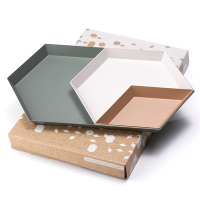 LINE+ARC Hand-Painted Metal Nesting Trays (Set of 3 ModTrays, Joshua Tree) for Mid-Century Modern Coffee Table Entryway Stacking Geometric Trinket Valet Catchall Vanity Jewelry Ottoman