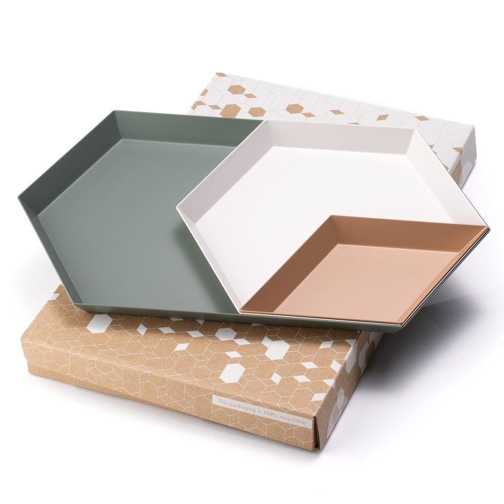 LINE+ARC Hand-Painted Metal Nesting Trays (Set of 3 ModTrays, Joshua Tree) for Mid-Century Modern Coffee Table Entryway Stacking Geometric Trinket Valet Catchall Vanity Jewelry Ottoman