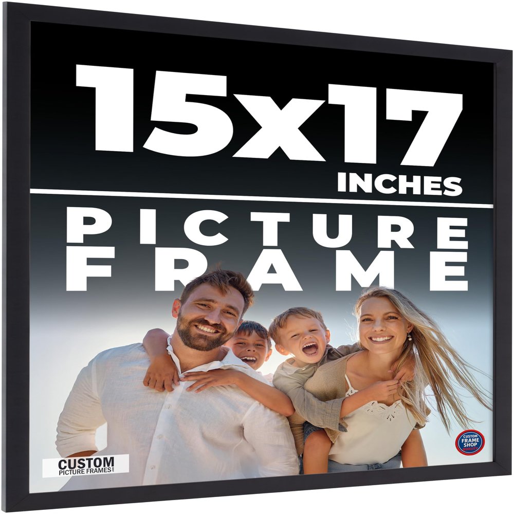 15x17 Frame Black Real Wood Picture Frame Width 0.75 Inches | Interior Frame Depth 0.5 Inches | Noir Classique Mid Century Photo Frame Complete with UV Acrylic, Foam Board Backing & Hanging Hardware