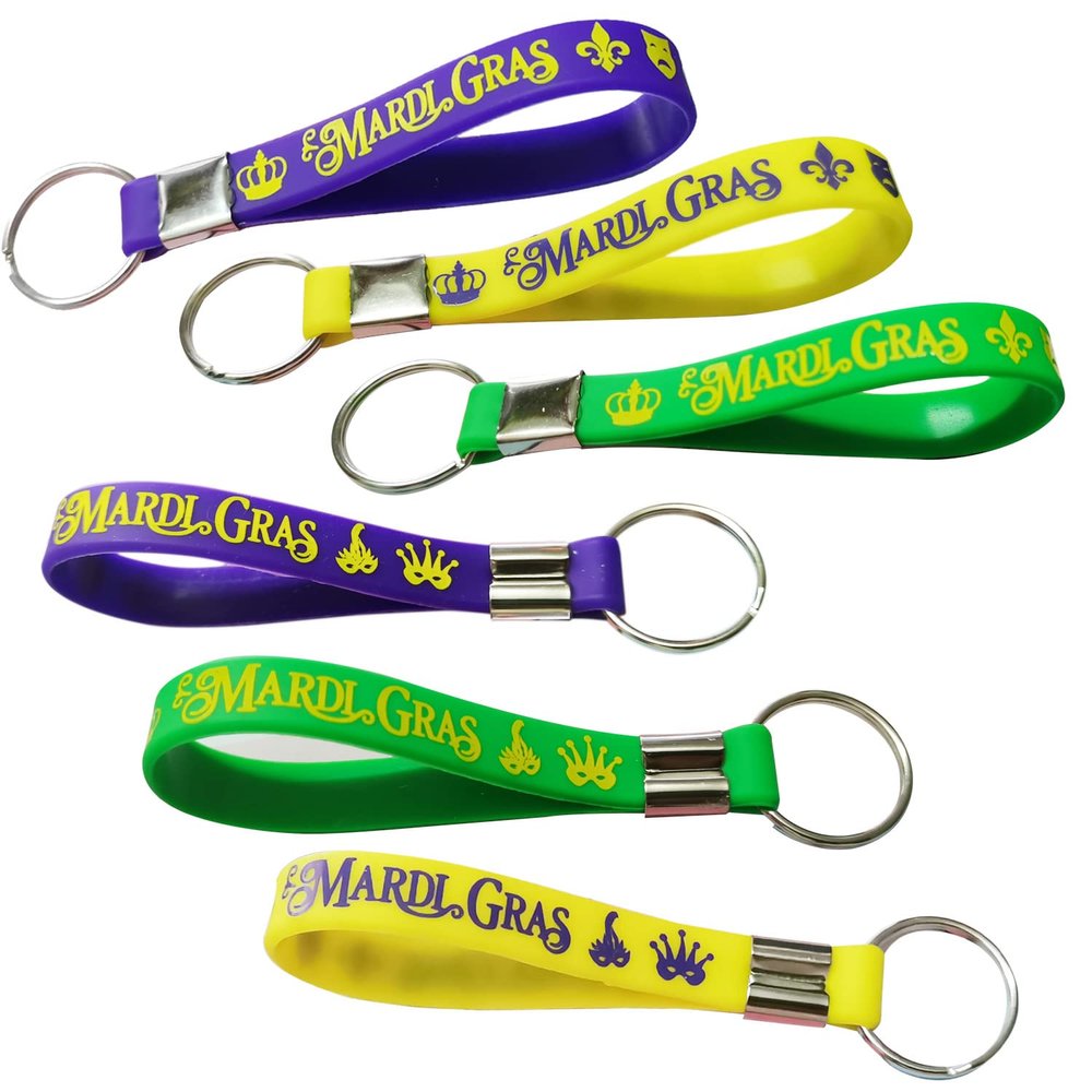CupaPlay 24PCS Mardi Gras Party Rubber Keychains - Mardi Gras Carnival Birthday Party Favors Supplies Goodie Bag Stuffers Fillers Gifts Prize