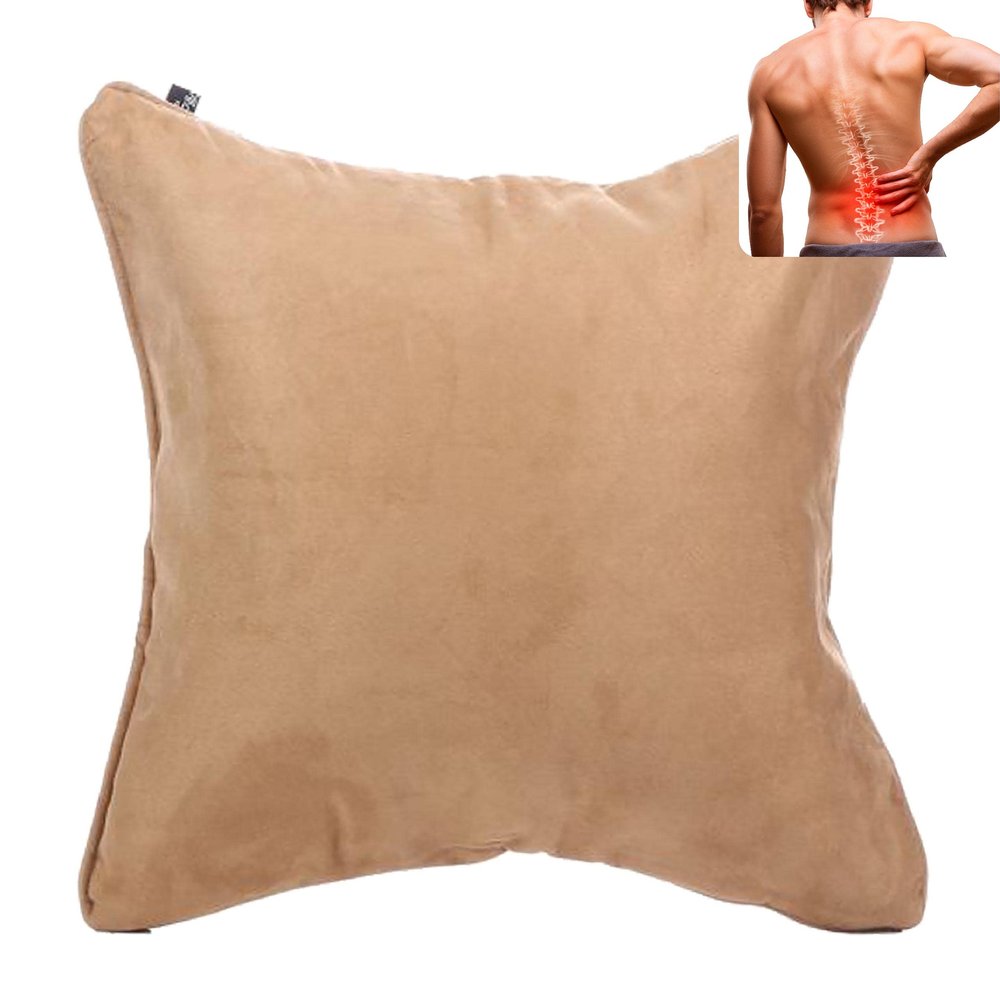 AJUVIA QiPillow - Pain Relieving Lumbar Support Throw Pillows for Couch, 18x18in Inflatable Ergonomic Back Support Square Pillow for Car, Chair and Recliner (Camel)