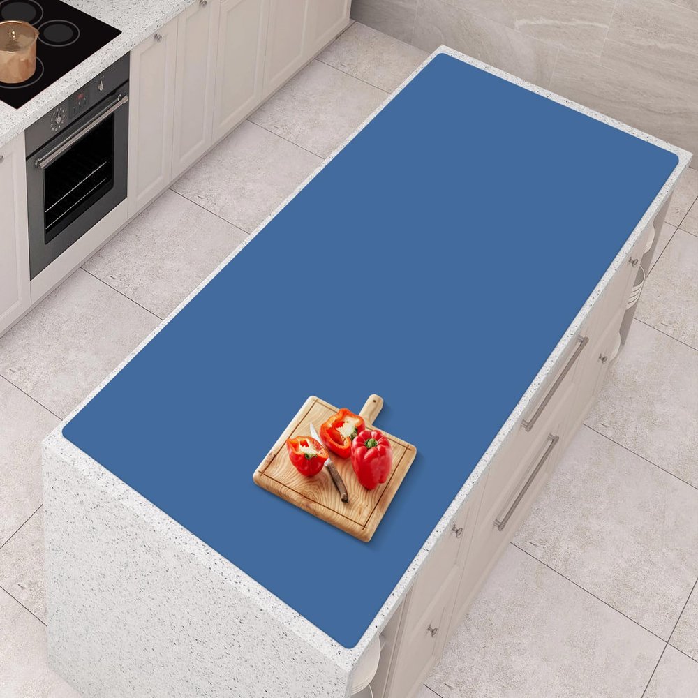 AECHY Silicone Mats for Kitchen Counter 47"x23.6"x0.08, Largest Heat Resistant Mat Shipped Rolled Up Kitchen Island Silicone Countertop Protector Mat Nonslip Extra Large Counter Mat, Blue