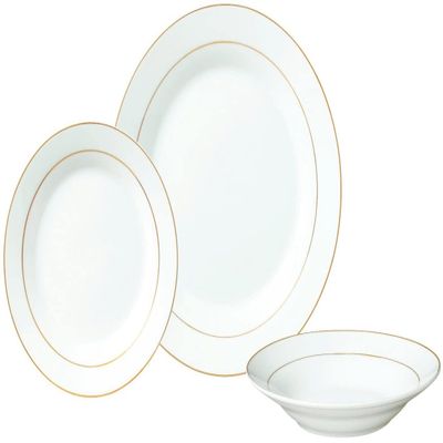 12 Pieces Traditional Gold Rim Round Shape Porcelain Dinnerware Set for 4