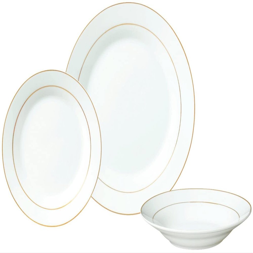 12 Pieces Traditional Gold Rim Round Shape Porcelain Dinnerware Set for 4