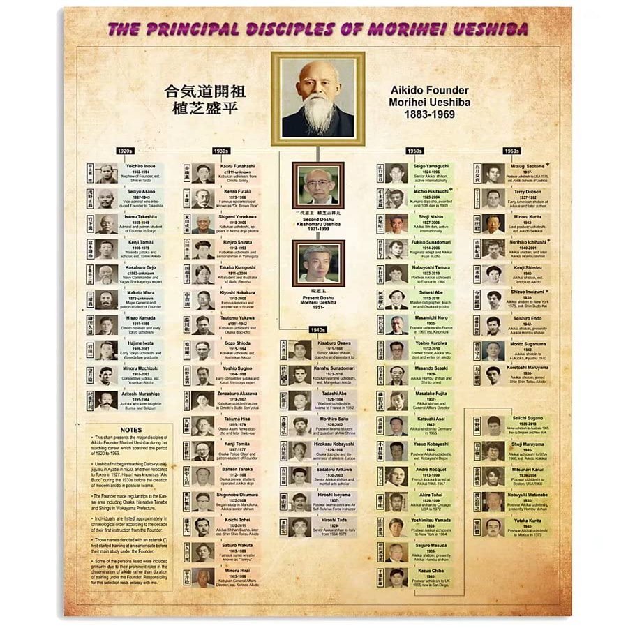 Aikido Knowledge Metal Sign The Principal Disciples Of Morihei Ueshiba Posters Infographic Plaque Wall Decor For Home Club Room 12x17 Inches