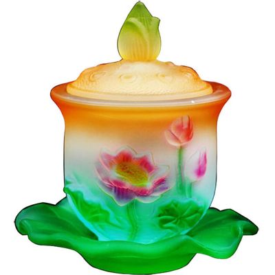 XIALON 11.5cm Buddha Lotus Water Supply Cup Glass Bowl Guanyin Holy Water Cup Buddhist Supplies