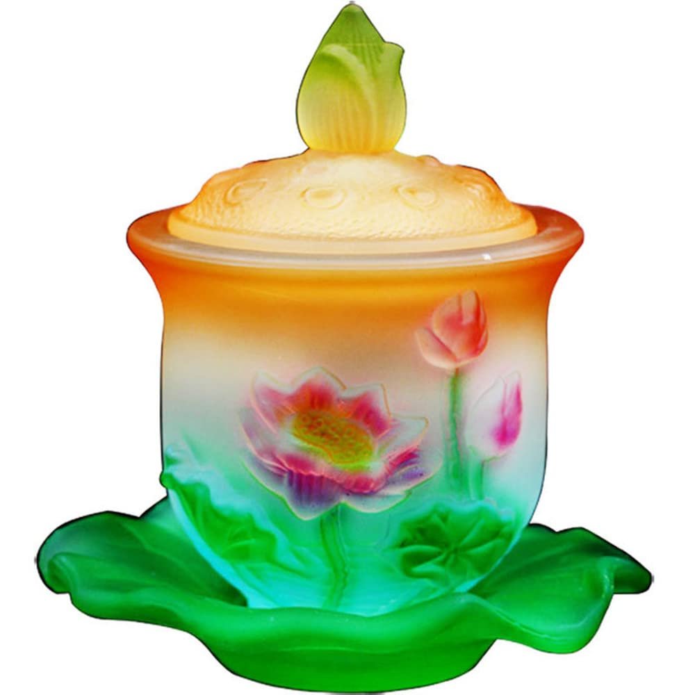 XIALON 11.5cm Buddha Lotus Water Supply Cup Glass Bowl Guanyin Holy Water Cup Buddhist Supplies