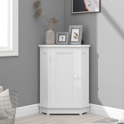 Merax Corner Cabinet White Bathroom Floor Storage with Adjustable Shelves for Kitchen, Living Room