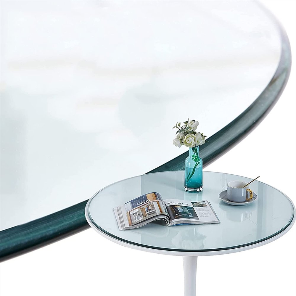 KDLKCT6 Tempered Glass Table Top 16 to 32 Inch 1/3" Thick, Round Clear Plate Glass, Polished Edge, Easy to Install, with Suction Cup, High Temperature Resistance - Dining Table Glass Table Top