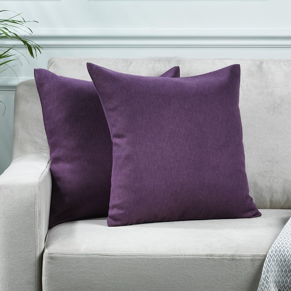 CASANEMA Solid Cushion Cover Super Soft & Cozy Home Dcor Throw Pillow Case Home for Chair Couch Bedroom & Livingroom Dcor Pillowcase with Invisible Zipper Set of 2 Pieces - Purple 18"x18" Each