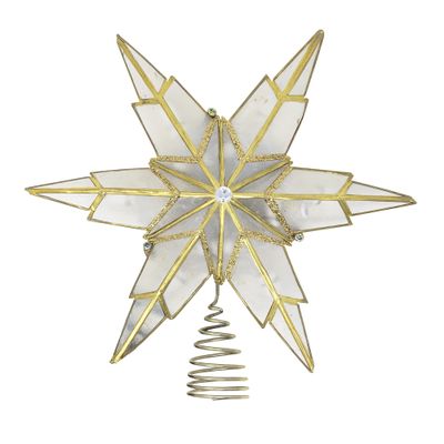 10-Light 6 Point Gold Capiz Star Tree Topper
