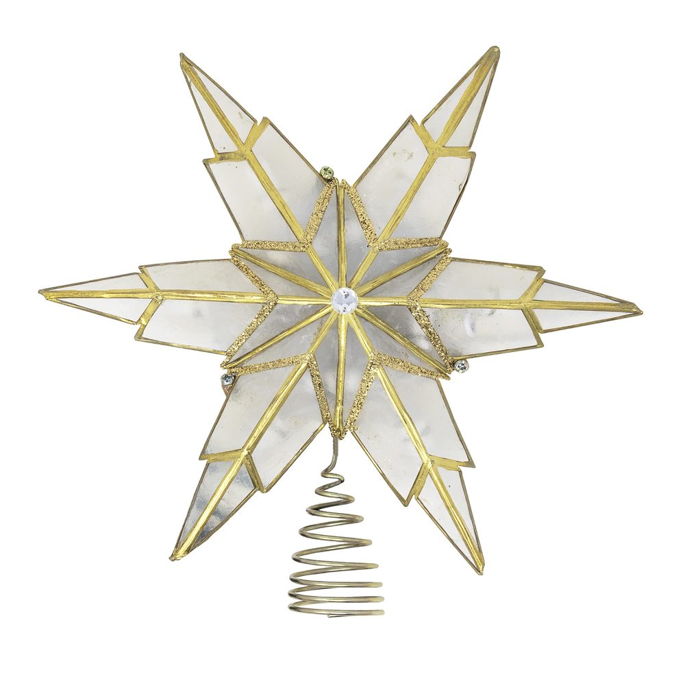 10-Light 6 Point Gold Capiz Star Tree Topper