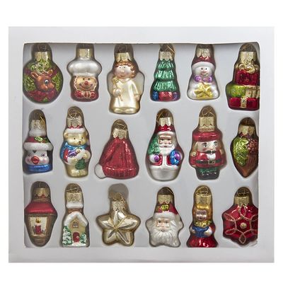 2-2.5-Inch Mini Christmas Shape Glass Ornaments, 18 Piece Set