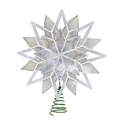 10-Light 8-Point White Glitter Capiz Star Tree Topper