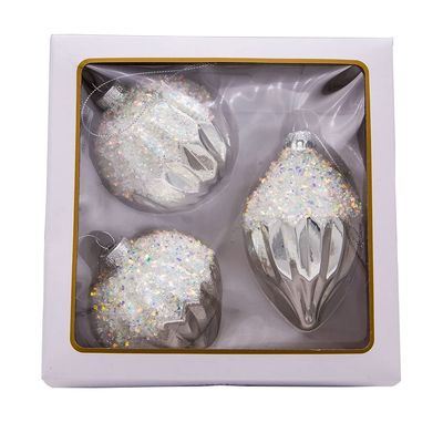 80MM Glitter and Silver Ball, Finial and Onion, 3 Piece Set