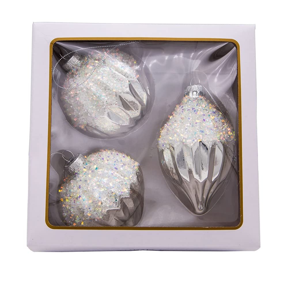 80MM Glitter and Silver Ball, Finial and Onion, 3 Piece Set