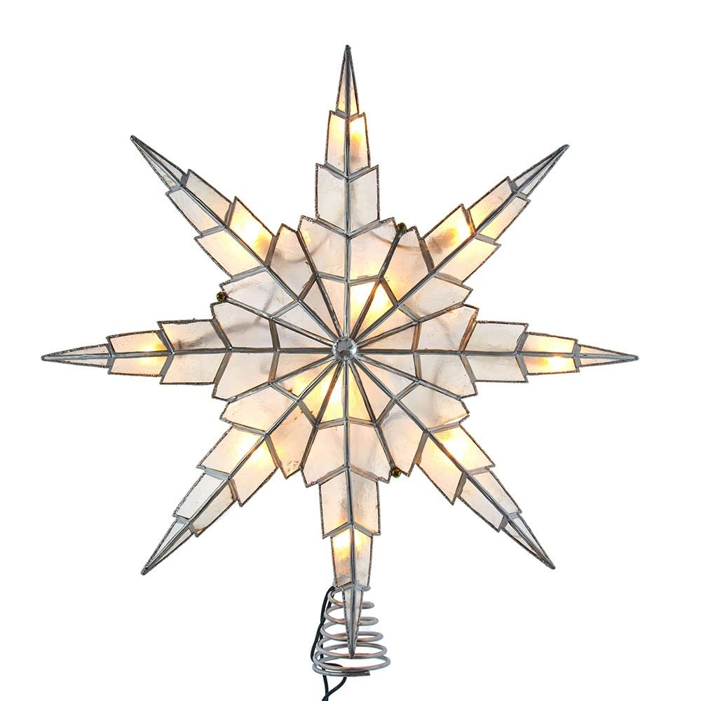 10-Light 15-Inch 8-Point Capiz Silver Star Tree Topper