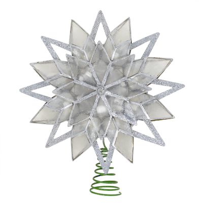 10-Light 8-Point Silver Glitter Capiz Star Tree Topper