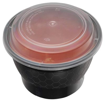 Meal Prep Containers 40oz Round Bowls with Lids, Disposable Food Storage Bento Box, Microwavable, Premium Bowl, Stir Fry, Ramen, Soup | Lunch Box | BPA Free | Freezer / Dishwasher Safe (Black, 100)