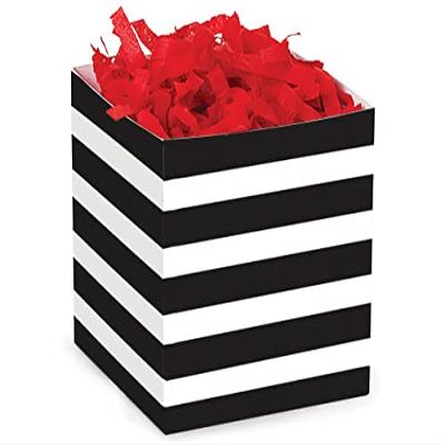 Pack of 6, Black and White Stripe Square Favor Box, 3.75x3.75x3.75" for Party Favors