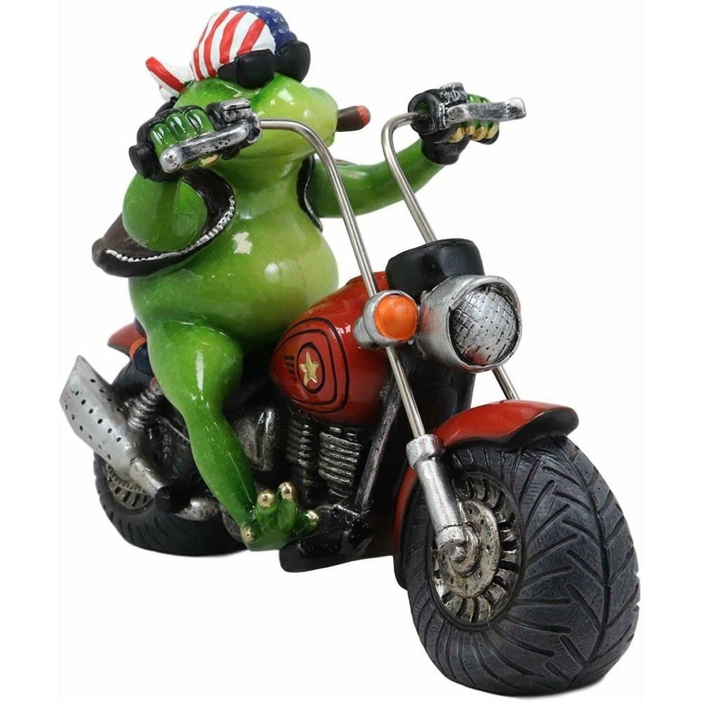 10" L Born to Ride Patriotic USA Biker Frog Riding Red Chopper Motorcycle Statue