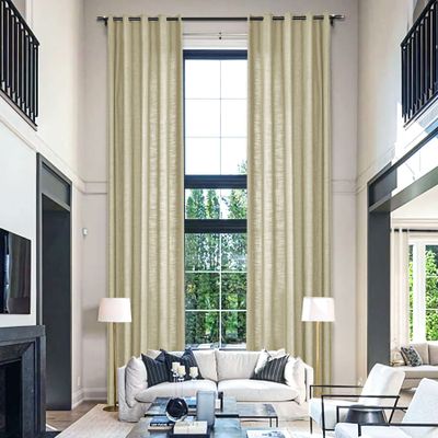 Fcosie Extra Long Curtains 10-24 ft Length, Natural Linen Blend Drapes for High Living Room Bedroom Loft, Privacy High Ceiling Drapery with Grommet Top, 1 Panel, 50" Wx168 L, Gravel