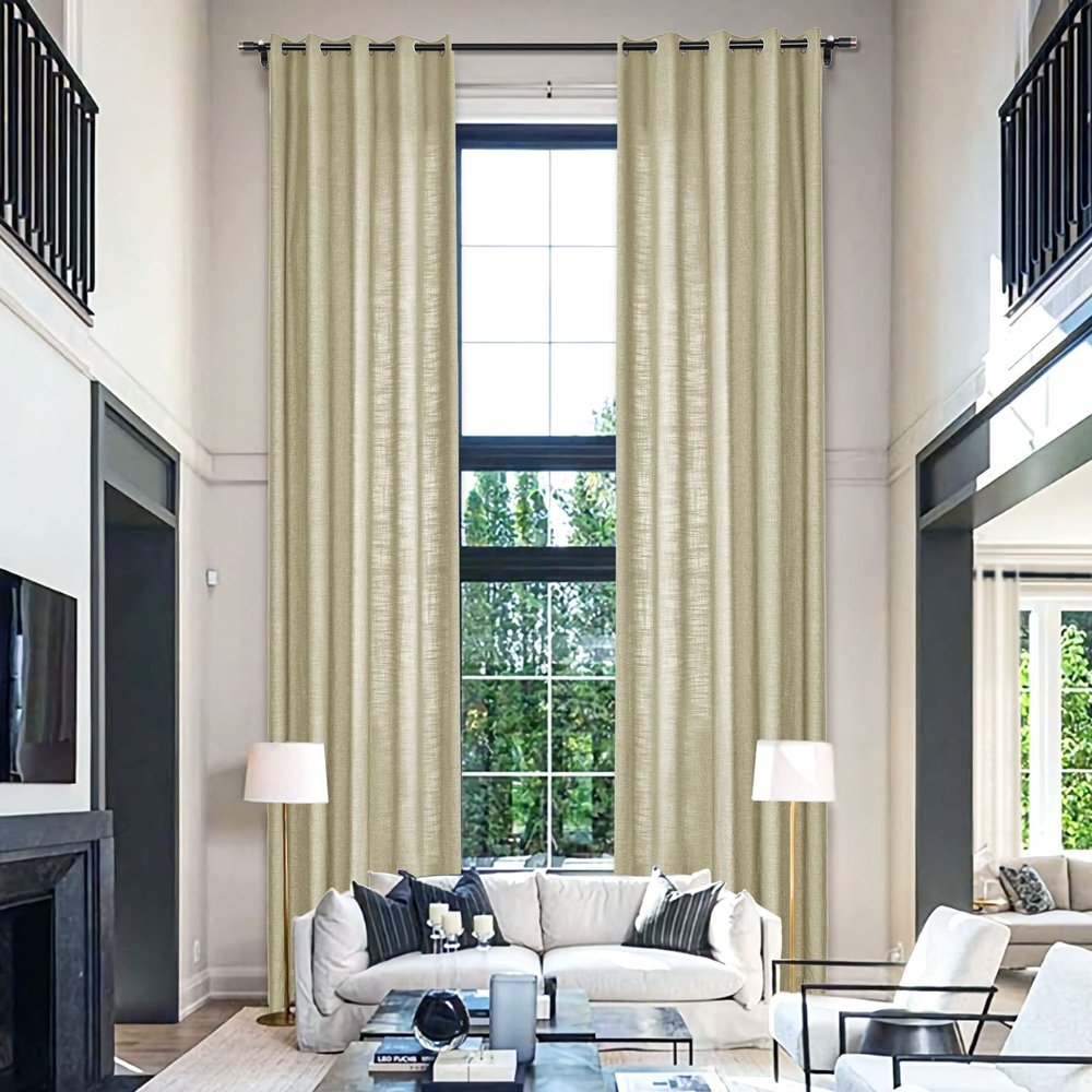 Fcosie Extra Long Curtains 10-24 ft Length, Natural Linen Blend Drapes for High Living Room Bedroom Loft, Privacy High Ceiling Drapery with Grommet Top, 1 Panel, 50" Wx168 L, Gravel