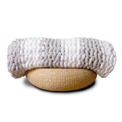 Adyrescia Chunky Knit Blanket Throw | 100% Hand Knit with Jumbo Chenille Yarn (50"x60", Gray and White Stripes)