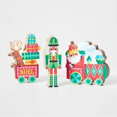 Wondershop 3pk Santa, Train and Nutcracker Decorative Figurine Set