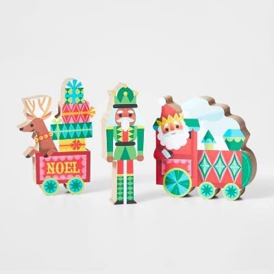 Wondershop 3pk Santa, Train and Nutcracker Decorative Figurine Set