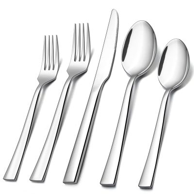 10-Piece Silverware Set, E-far Stainless Steel Flatware Set Service for 2, Modern Tableware Cutlery Set for Home and Restaurant, Square Edge & Mirror Finish, Dishwasher Safe