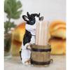 Farm Bovine Holstein Cow Wood Barrel Toothpick Holder with Toothpicks view 2