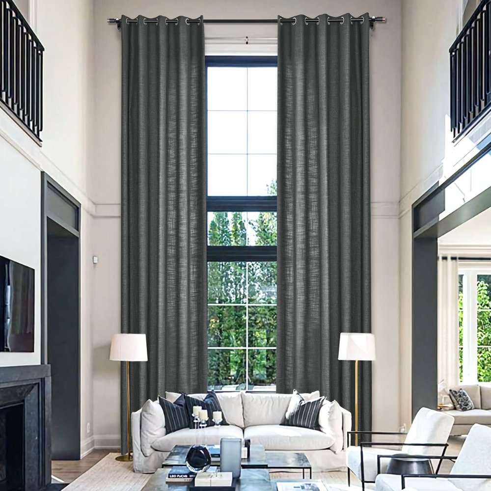 Fcosie Extra Long Curtains 10-24 ft Length, Natural Linen Blend Drapes for High Living Room Bedroom Loft, Privacy High Ceiling Drapery with Grommet Top, 1 Panel, 50" Wx168 L, Dark Grey