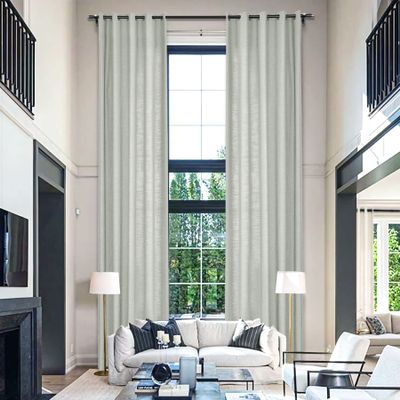 Fcosie Extra Long Curtains 10-24 ft Length, Natural Linen Blend Drapes for High Living Room Bedroom Loft, Privacy High Ceiling Drapery with Grommet Top, 1 Panel, 50" Wx168 L, Fog (18#)