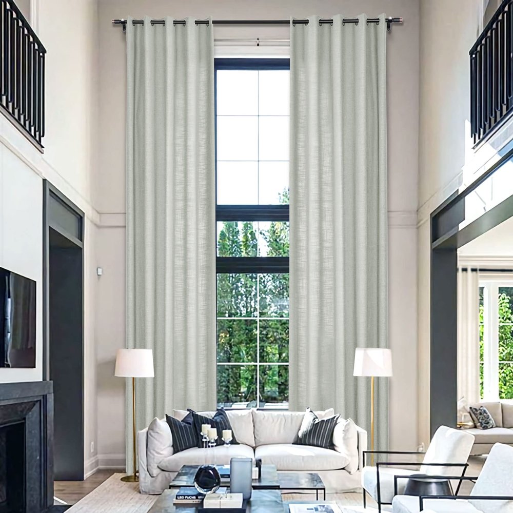 Fcosie Extra Long Curtains 10-24 ft Length, Natural Linen Blend Drapes for High Living Room Bedroom Loft, Privacy High Ceiling Drapery with Grommet Top, 1 Panel, 50" Wx168 L, Fog (18#)