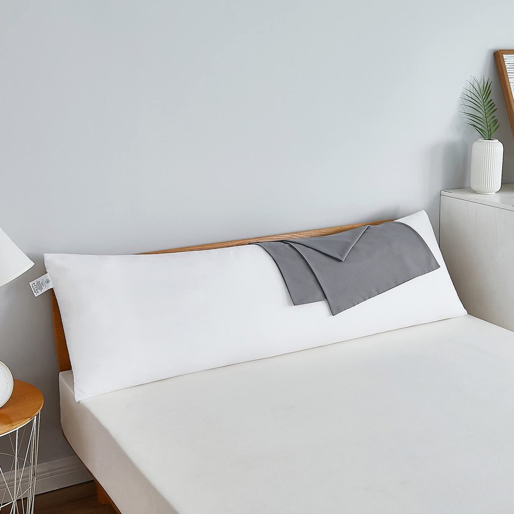 Acanva Fluffy Bed Sleeping Side Sleeper Body Pillow Insert, 20 x 60with Grey Pillowcase, White