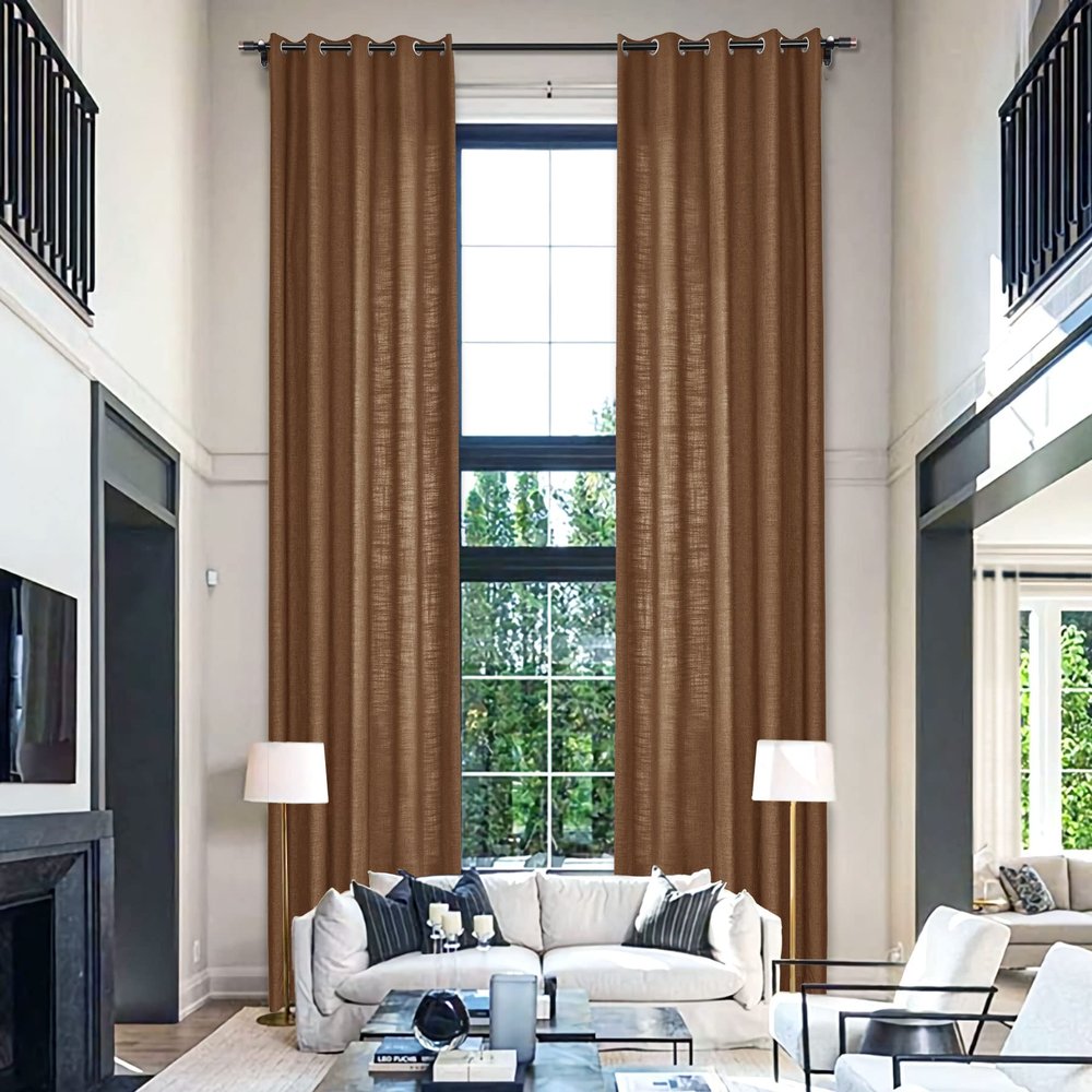 Fcosie Extra Long Curtains 10-24 ft Length, Natural Linen Blend Drapes for High Living Room Bedroom Loft, Privacy High Ceiling Drapery with Grommet Top, 1 Panel, 50" Wx168 L, Orange Copper