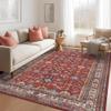 Rugland 5x7 Area Rugs - Stain Resistant Washable Rugs 5x7, Anti Slip Backing Low Pile Rugs for Living Room, Bedroom, Vintage Tribal Area Rugs, Burgundy view 3