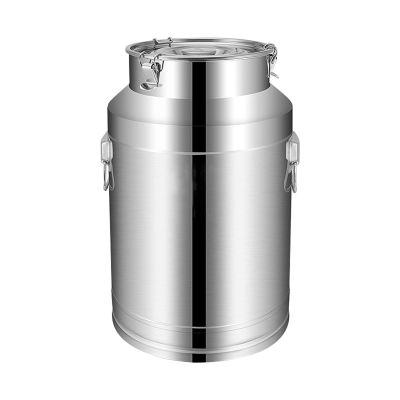 Milk Can with Silicone Sealed Lid, 201 Stainless Steel Milk Transport Bucket Wine Pail Bottle Milk Jug Keg Oil Barrel Tea Canister Dairy Pot 5-88L Optional (Silver),35L