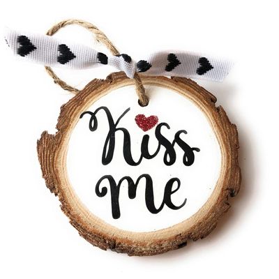 Kiss Me Hanging Mini Wood Sign, Valentine Ornament, Home Decor, Mini Wood Slice, Handmade Gift, I Love you Keepsake, Tree Decoration, 15 Style Options (Kiss Me)