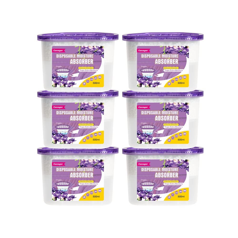 CANAGER Moisture Absorber Box-Odor Eliminator,Absorb Excess Moisture. Suitable for Wardrobe, Bedroom, Kitchen and Bathroom-6 Packs, Effectively Collect Water, Fresh Air,Freesia. Fuchsia