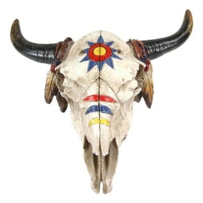 7.5" W Southwestern Indian Spirit Sun Dreamcatcher Bull Skull Wall Plaque