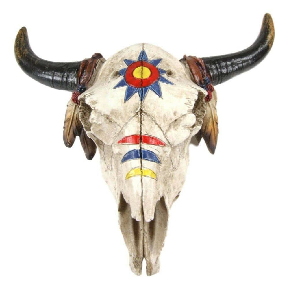 7.5" W Southwestern Indian Spirit Sun Dreamcatcher Bull Skull Wall Plaque