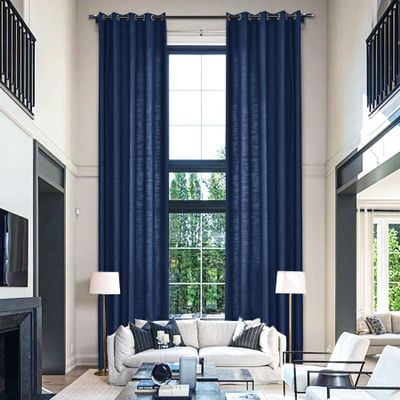 Fcosie Extra Long Curtains 10-24 ft Length, Natural Linen Blend Drapes for High Living Room Bedroom Loft, Privacy High Ceiling Drapery with Grommet Top, 1 Panel, 50" Wx168 L, Navy Blue