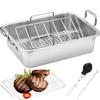 15 Inch Stainless Steel Roasting Pan with V-Shaped Rack and Turkey Baster - Rectangular Roaster for Turkey, Chicken, Vegetables - Fits 20lb Turkey view 1
