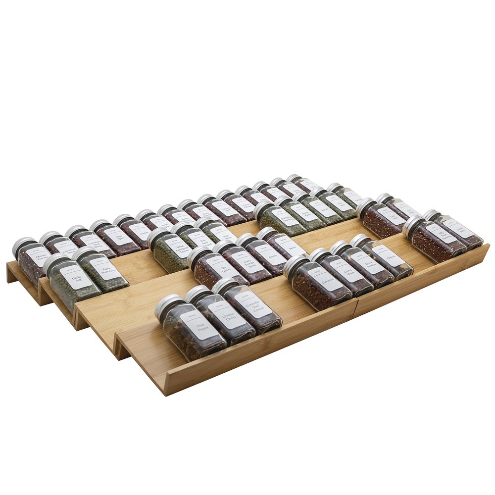 Angimio Bamboo Spice Rack Drawer Organizer - 8-Piece Set - 13" Wide Per Piece - Combine Into 26" Wide Rack