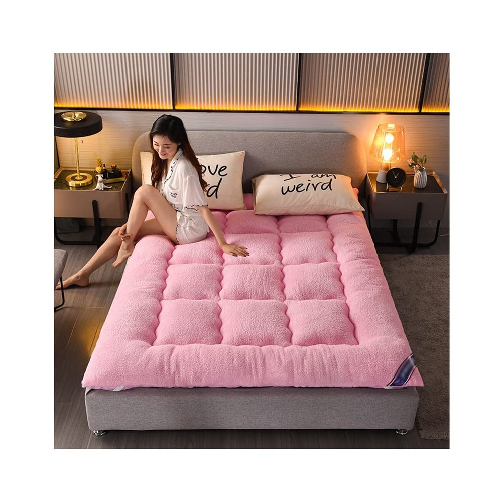 Plush Futon Mattress Floor Mattress Twin Mattress Topper Down Alternative Pillow Topper 10cm Thick Mattress Pad Thicken Sleeping Pad Foldable Roll Up(Pink,100x200cm)