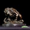 YouFine 100% Bronze Statue Sculpture Bronze Animal Home Decor 10.2" L Figurines of Fight Between Lion and Snake view 2